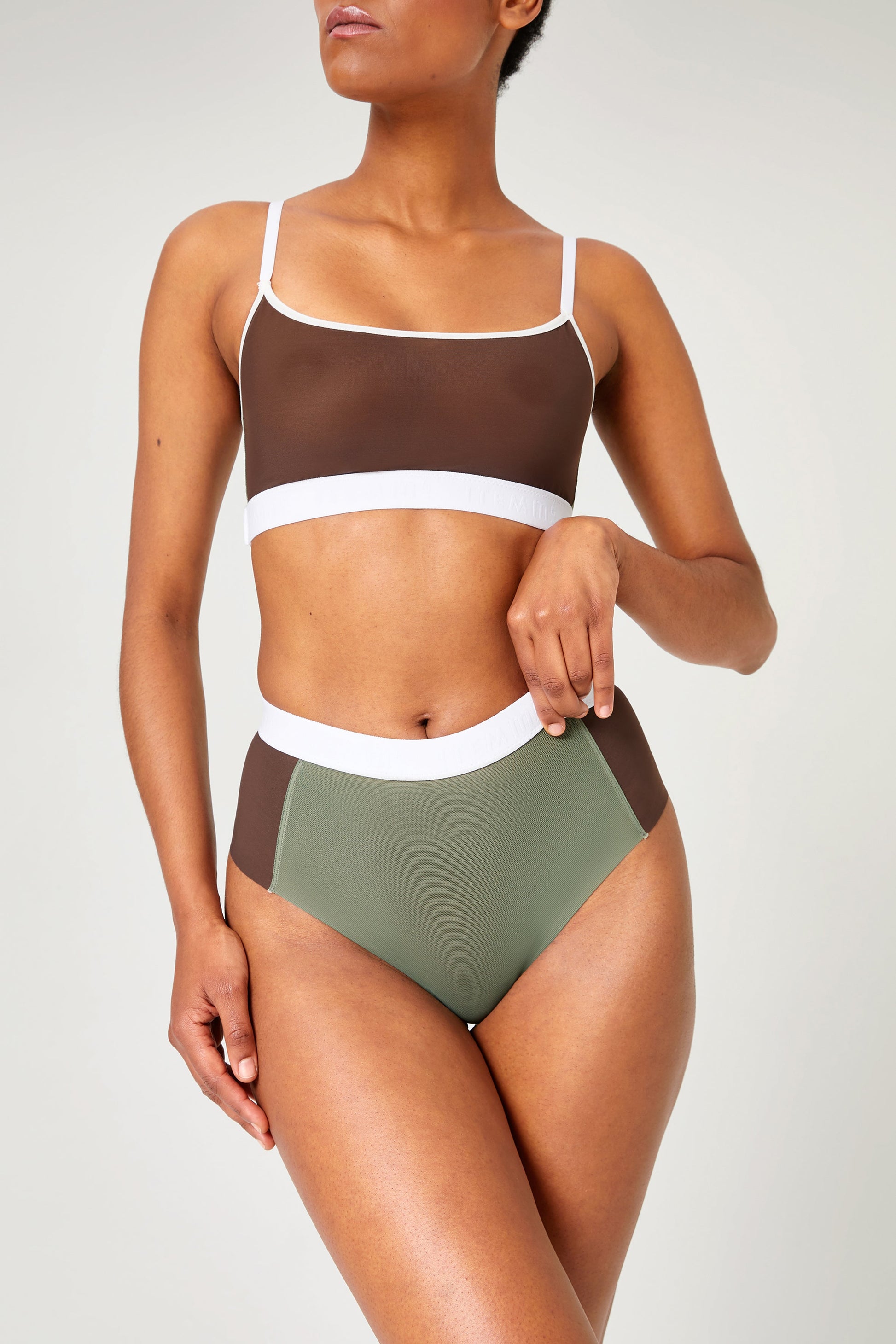 ITEM m6 All Mesh Shape Color Block Thong